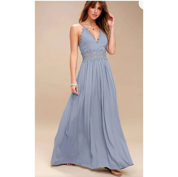 Lulus Dresses & Skirts - Lulus This is Love  Slate Blue Lace Maxi Dress SZ M